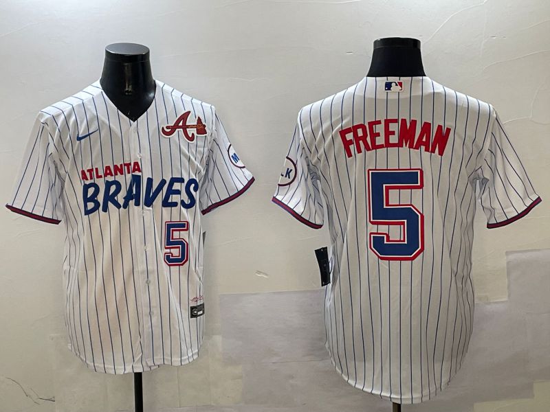 Men Atlanta Braves #5 Freeman White Stripe Fashion Game 2025 Nike MLB Jersey style 1
